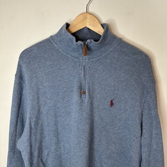 Polo by Ralph Lauren Mens Blue Cotton Mock Neck 1/4 Zip Pullover Sweater Size L - Picture 2 of 9